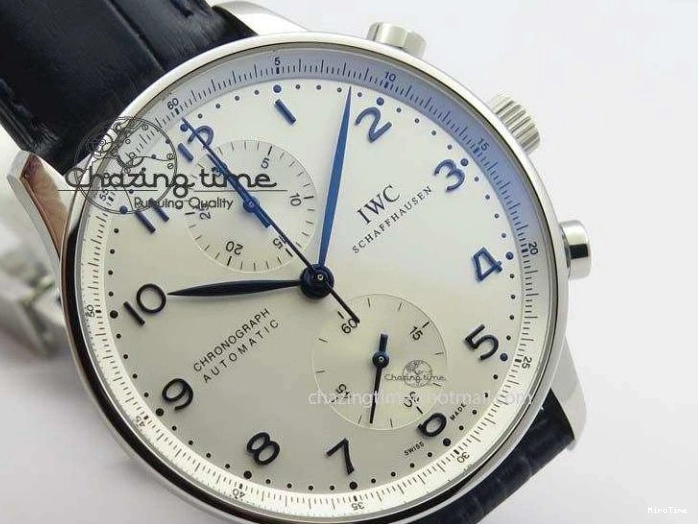 MIROTIME 0715 UrbanStyle Portuguese IW371446 ZF 1:1 Best Edition SS White Dial Blue Markers On Blue Leather Strap  A79350 V 7270